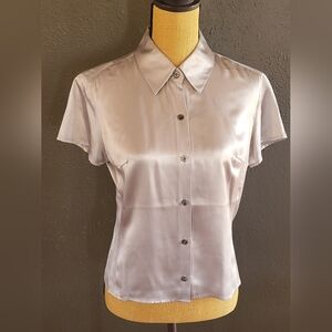 J. Crew Silver Silk Short-Sleeve Button-Down Blouse